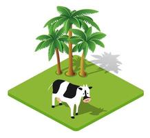 paesaggio ecologico della campagna dell'icona rurale della mucca e della palma vettore