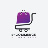 design del logo e-commerce astratto moderno creativo, modello di progettazione del logo del sacchetto della spesa online sfumato colorato vettore