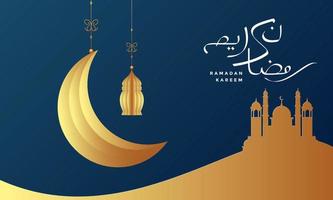 calligrafia araba ramadan kareem con illustrazione vettoriale luna blu calligrafia araba ramadan kareem con illustrazione vettoriale luna blu