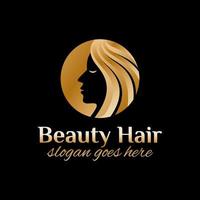 logo del salone di bellezza donna di lusso. modello di vettore di progettazione di logo di parrucchiere d'oro