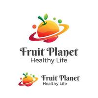logo del pianeta frutta o cibo sano per dieta, vegetariano, vegano vettore