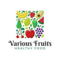 natura frutta fresca e vari frutti logo design vettore