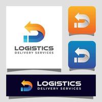 consegna logistica con una lettera d con il logo della freccia per la tua attività. logo di consegna veloce. modello di logo logistico dei trasporti vettore