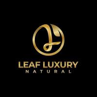 lettera di lusso l con logo a foglia naturale, lettera l logo premium con foglie dorate vettore