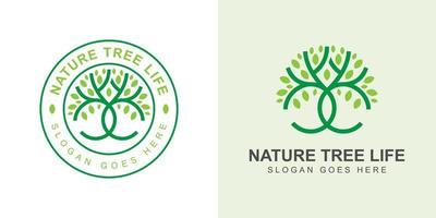 stile artistico della linea della vita dell'albero della natura con design del logo distintivo vettore