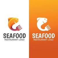 logo sfumato di pesce di mare con versione piatta. modello di vettore di progettazione di logo del ristorante di pesce