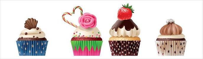 cupcake, torta delle fate. Set di icone vettoriali realistiche 3d