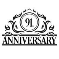 vettore di illustrazione del logo del 91° anniversario di lusso. vettore libero