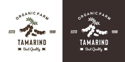 illustrazione vintage del logo della frutta del tamarindo adatta per il negozio di frutta e la fattoria di frutta vettore