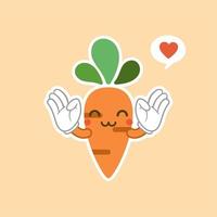 personaggio dei cartoni animati di carota carino e kawaii. immagine vettoriale isolata di una carota, verdura sana, pianta, cime, radice. mascotte viso dolce. immagine per poster, cartoline, stampa su tessuto, vestiti per bambini