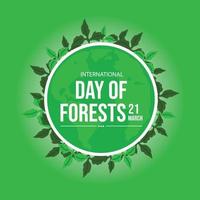 illustrazione vettoriale del 21 marzo giornata internazionale della foresta, albero, saluto verde, fauna selvatica, globo, terra eps.10