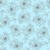 modello senza cuciture di vettore delicato floreale disegnato a mano. contorno grigio di un fiore rosa con foglie su uno sfondo turchese brillante, azzurro. per stampe su tessuto, tessile, packaging, abbigliamento.