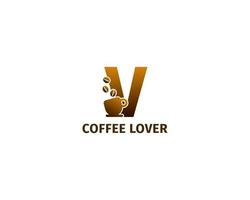 modello logo lettera v caffè e tazza vettore