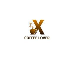 modello logo lettera x caffè e tazza vettore