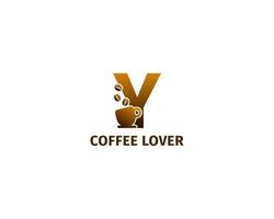 modello logo lettera y caffè e tazza vettore