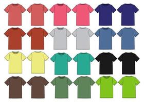 multicolore vestibilità regolare manica corta t-shirt basic moda tecnica schizzo piatto illustrazione vettoriale modello vista frontale e posteriore. disegno di abbigliamento mock up illustrazione del disegno.
