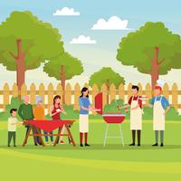 Picnic in famiglia con barbecue vettore