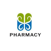 simbolo del logo vettoriale della farmacia per farmacista, farmacia, medico e medicina. Compresse da 2 capsule