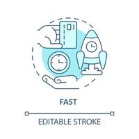 icona del concetto turchese veloce. velocità di transazione. illustrazione della linea sottile dell'idea astratta del sistema touchless. disegno di contorno isolato. tratto modificabile. roboto-medium, una miriade di caratteri pro-grassetto utilizzati vettore