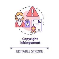 icona del concetto di violazione del copyright. illustrazione di linea sottile di idea astratta di rischio di imprenditorialità online. utilizzando materiale protetto da copyright. disegno a colori di contorno isolato vettoriale. tratto modificabile vettore