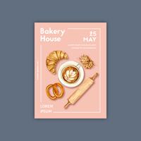 Modello di poster di panetteria. Collezione di pane e focacce. progettazione fatta in casa e creativa dell&#39;illustrazione di vettore dell&#39;acquerello