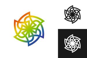 fiore di fantasia colorato astratto nei colori dell'arcobaleno. simbolo di fiore geometrico vettoriale. icona isolata arcobaleno. logo del fiore arcobaleno. vettore