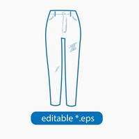 stile di disegno a mano doodle contorno blu di pantaloni jeans blu strappati vettore