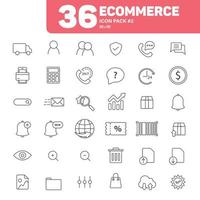 36 icone di e-commerce pack 2, set di vettori di icone di e-commerce con linee di contorno