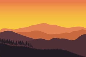 illustrazione vettoriale del paesaggio della cresta della montagna con colore sfumato arancione