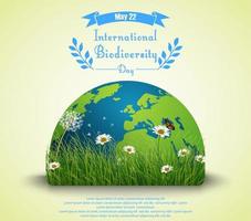 erba verde e fiori all'interno della terra per lo sfondo della giornata internazionale della biodiversità vettore