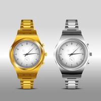 orologi in metallo oro e classici su sfondo bianco