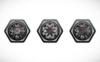tre orologio da parete nero isolato su sfondo biancotre orologio da parete nero isolato su sfondo bianco vettore