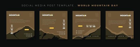 set di modello di post sui social media con design del paesaggio di montagna marrone. design del modello di giornata internazionale della montagna. vettore
