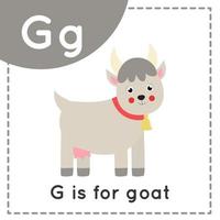 imparare l'alfabeto inglese per bambini. lettera g. carino cartone animato capra. vettore