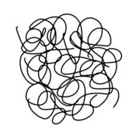 doodle caos disegnato a mano. forma di scarabocchio astratto linea disegnata a mano nera. vettore doodle set ellissi, grovigli, linee, cerchi. cerchio di scarabocchi rotondo grunge. nodo a gomito del filo isolato