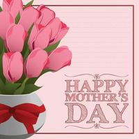concetto di festa della mamma con bouquet di tulipani rosa su sfondo vintage rustico, concetto di biglietto di auguri floreale, piatto. festa della mamma vettore