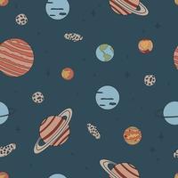 doodle senza cuciture con tema spaziale. pianeti del sistema solare. illustrazione vettoriale piatto carino.