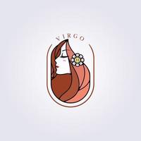 bella ragazza o donna rossa, oroscopo zodiaco vergine icona simbolo logo illustrazione vettoriale design distintivo emblema logo moderno per la cura della bellezza