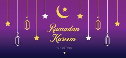 biglietto di auguri e banner ramadan kareem. modello di invito per le vacanze islamiche ramadan con mezzaluna d'oro e ornamento vettore