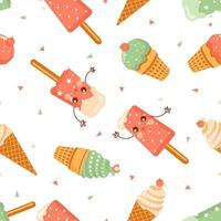 modello senza cuciture gelato su sfondo bianco. cartone animato. illustrazione vettoriale. vettore