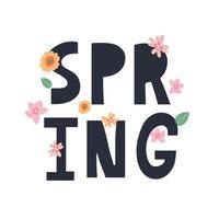 ciao logotipo a mano primavera, icona tipografia badge. lettering stagione primaverile con foglia per biglietto di auguri, modello di invito. retrò, vintage lettering banner poster modello sfondo, vendita, offerta vettore