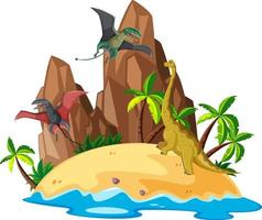 scena con i dinosauri sull'isola vettore