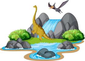 scena con dinosauri brachiosauro sull'isola vettore