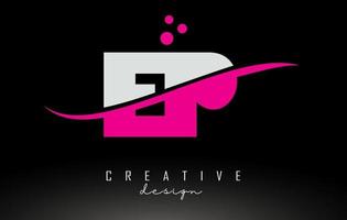 ep ep logo lettera bianca e rosa con swoosh e punti. vettore