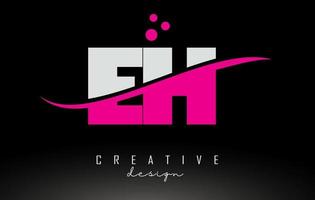 eh eh logo lettera bianca e rosa con swoosh e punti. vettore