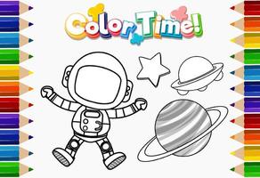 modello di fogli di lavoro con testo a colori e contorno astronauta vettore