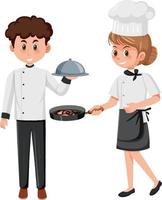 chef e cameriere personaggio dei cartoni animati su sfondo bianco vettore