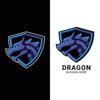faccia della testa di drago con illustrazione dello scudo per il vettore di progettazione del logo di eSports