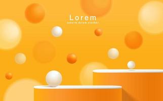 scena astratta minima con podio, forme geometriche di bolle d'aria su sfondo arancione.