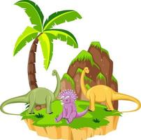 scena con dinosauri brontosauro e triceratopo sull'isola vettore